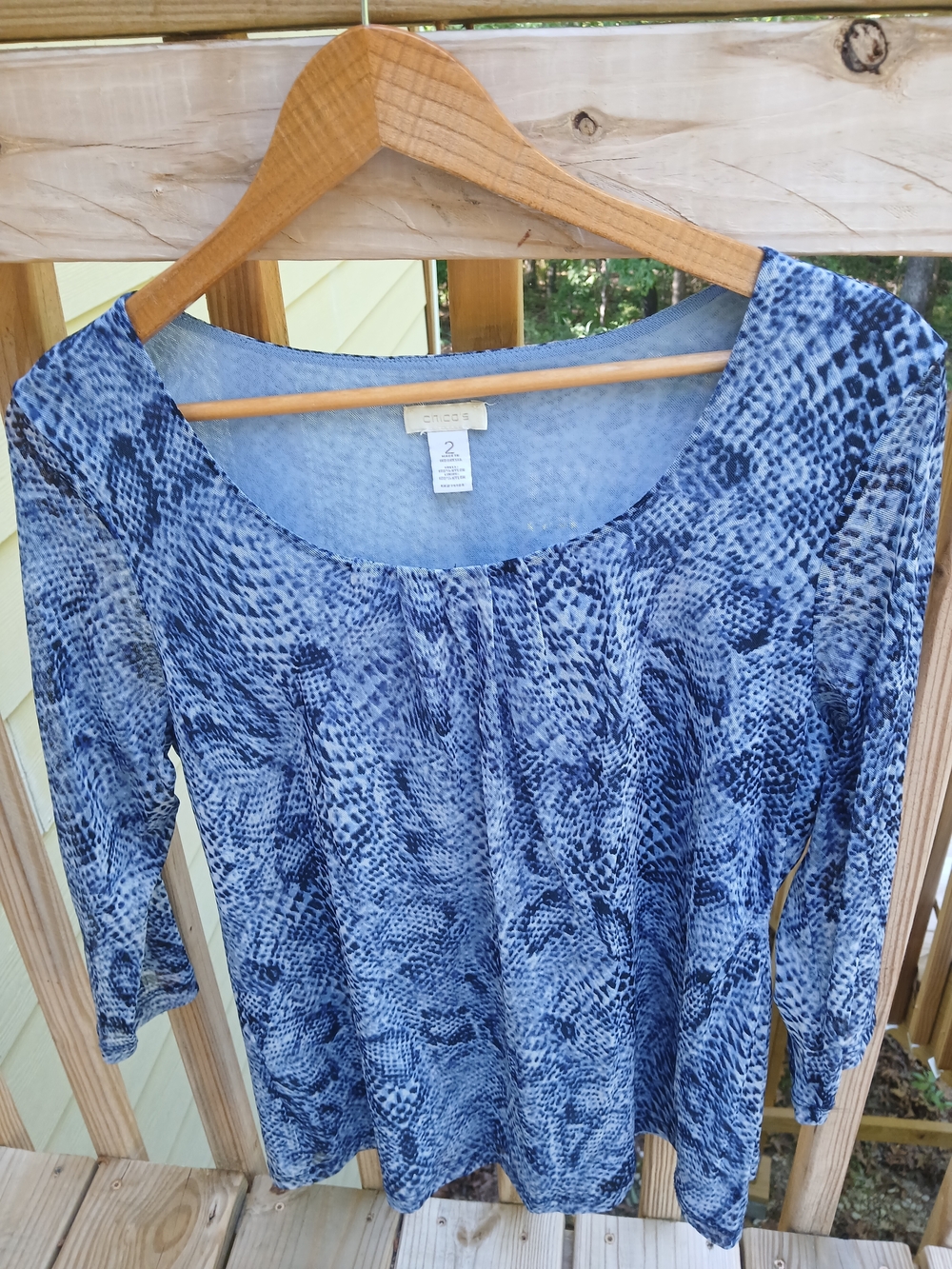 Chico's Blue Printed Scoop Neck Top